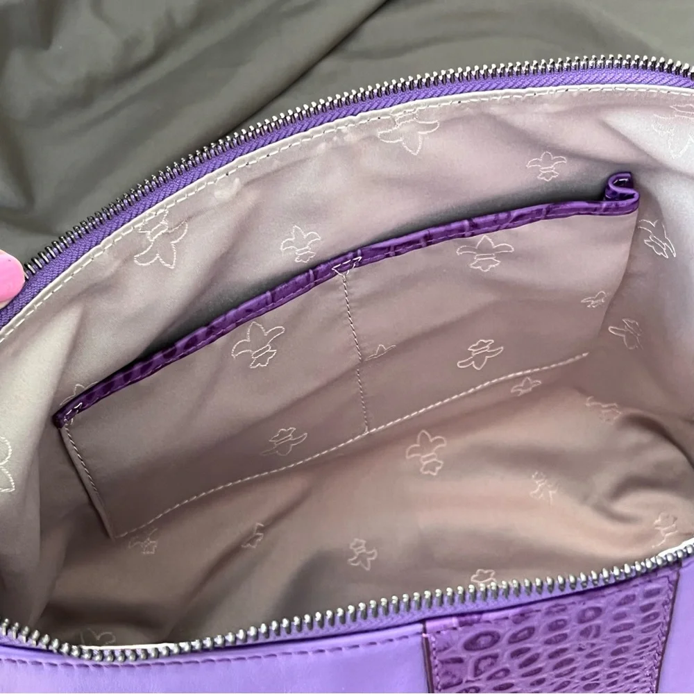 Judith Ripka Purple Leather CROCO Embossed Pewter Wrap Pocket Hobo Shoulder Bag - Picture 14 of 16